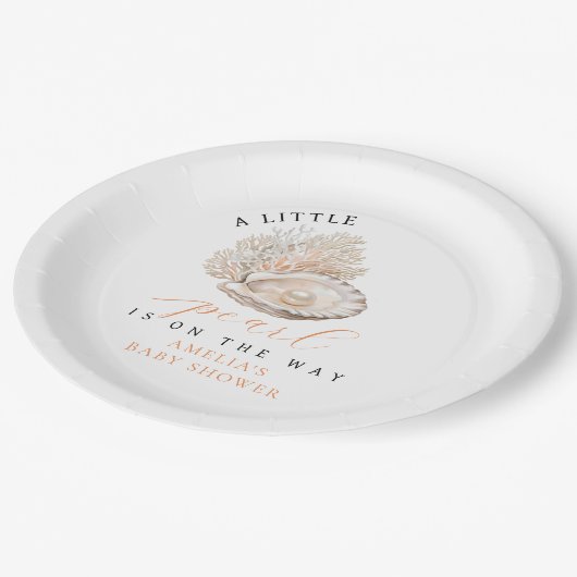 Waterverf Seashell Pearl Baby shower Papieren Bordje (Gekanteld)