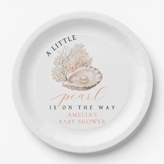 Waterverf Seashell Pearl Baby shower Papieren Bordje (Voorkant)
