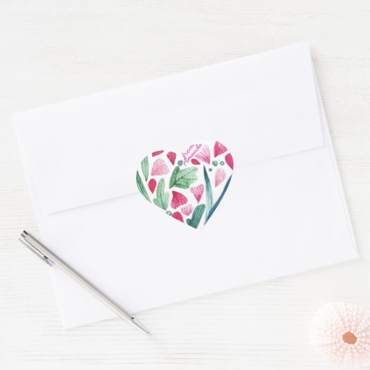 Waterverf Seashell Roze Hart Sticker (Envelop)