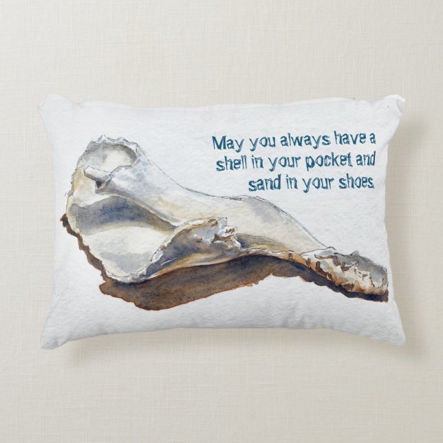 Waterverf Seashell, Strand-thema, blauw en bruin Accent Kussen (Voorkant)
