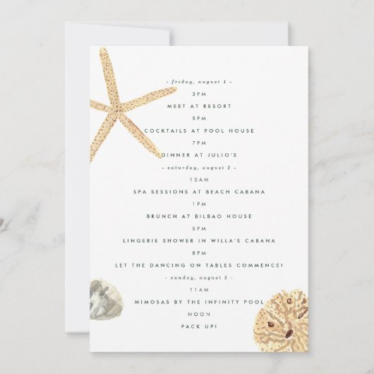 Waterverf Seashells Bachelorette Party Itinerary Kaart (Achterkant)