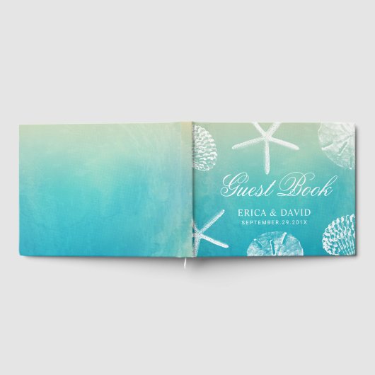 Waterverf Seashells Beach Bruiloft Gastenboek (Volledig)