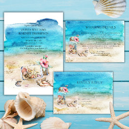 Waterverf Seashells Beach Wedding Details Informatiekaartje