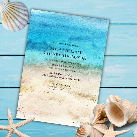 Waterverf Seashells Beach Wedding Details Informatiekaartje