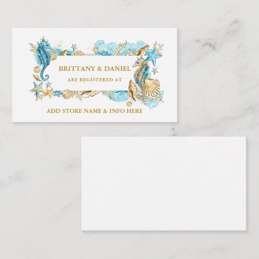 Waterverf Seashells Coral Blue Wedding Registry Informatiekaartje (Voorkant / Achterkant)