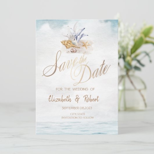 Waterverf Seashells, de Beach van het Zee sparen d Save The Date (Staand voorkant)