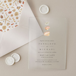 Waterverf Seashells Elegant Minimalist Wedding Acryl Uitnodigingen