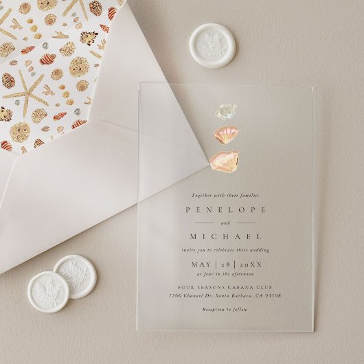 Waterverf Seashells Elegant Minimalist Wedding Acryl Uitnodigingen