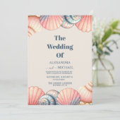 Waterverf Seashells Elegant Minimalist Wedding Kaart (Staand voorkant)