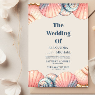 Waterverf Seashells Elegant Minimalist Wedding Kaart