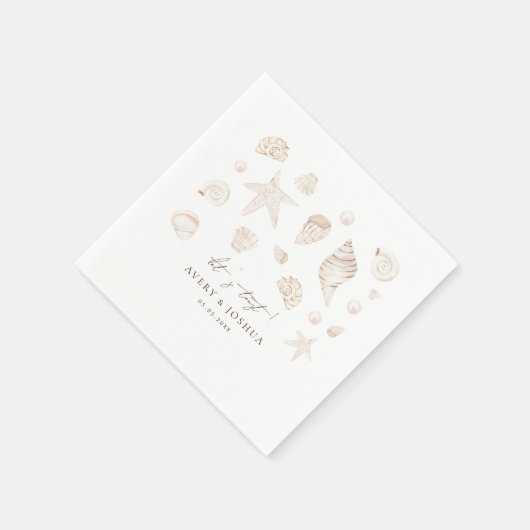 Waterverf Seashells en Parels Kustbruiloft Servet (Hoek)