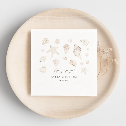 Waterverf Seashells en Parels Kustbruiloft Servet