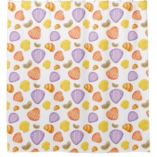 Waterverf Seashells Kleurrijke Douchegordijn (Voorkant)