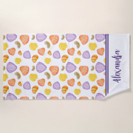 Waterverf Seashells met naam Beach Towel Strandlaken