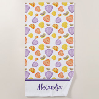 Waterverf Seashells met naam Beach Towel Strandlaken