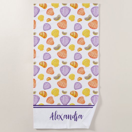 Waterverf Seashells met naam Beach Towel Strandlaken (Voorkant)