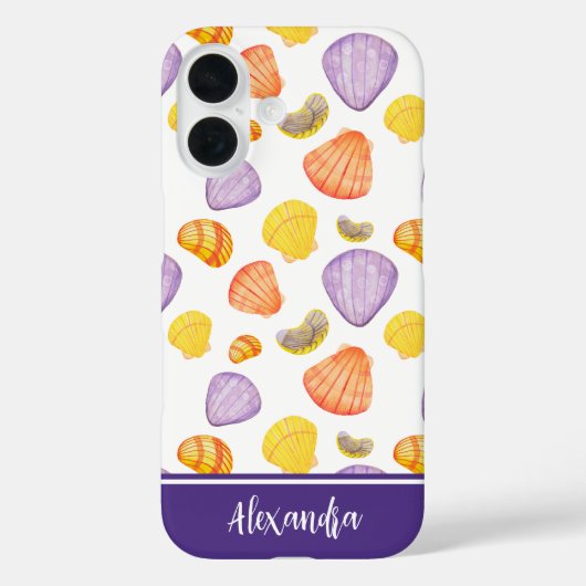 Waterverf Seashells met naam iPhone Case (Achterkant)