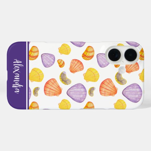 Waterverf Seashells met naam iPhone Case (Achterkant (horizontaal))
