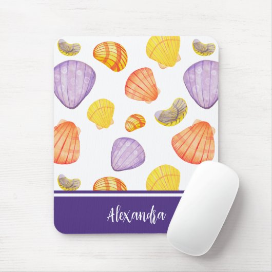 Waterverf Seashells met naam Muismat (Met muis)