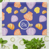 Waterverf Seashells Monogram keukenhanddoeken (Gevouwen)
