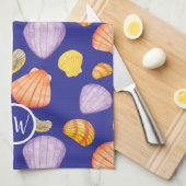 Waterverf Seashells Monogram keukenhanddoeken (Quarter Fold)