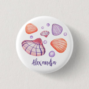 Waterverf Seashells Naam Tag Button