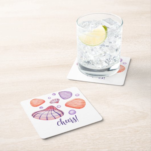 Waterverf Seashells Nautische Onderzetters (Insitu)