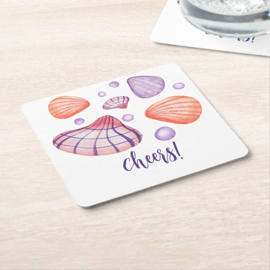 Waterverf Seashells Nautische Onderzetters (Schuin)