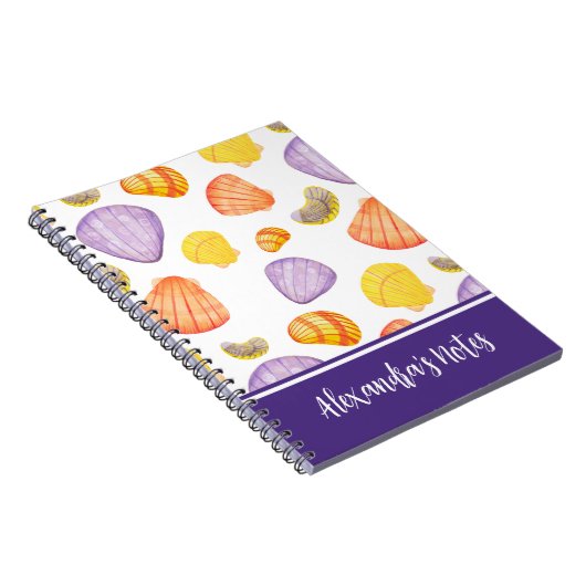 Waterverf Seashells Notitieboek met naam (Rechterzijde)