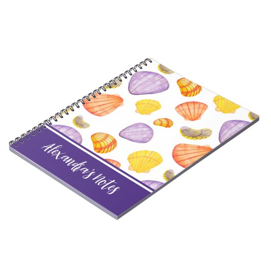 Waterverf Seashells Notitieboek met naam (Linkerzijde)
