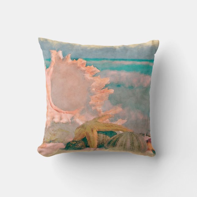 Waterverf Seashells op strand Pillow Kussen (Voorkant)