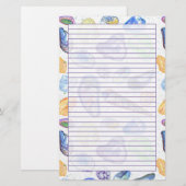 Waterverf Seashells Paarse Lined Briefpapier (Voorkant / Achterkant)