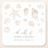 Waterverf Seashells Parels Nautisch Strand Huwelij Kartonnen Onderzetters (Voorkant)