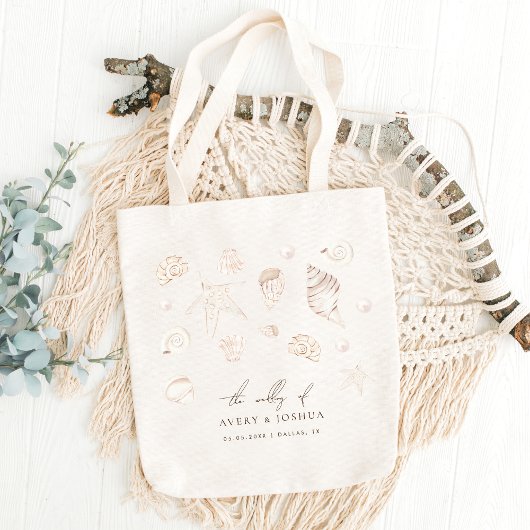 Waterverf Seashells Parels Nautische bruiloft guns Tote Bag