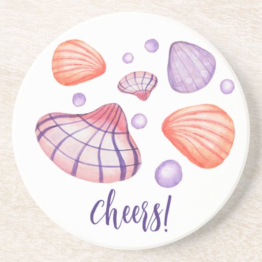 Waterverf Seashells Ronde Zandsteen Onderzetters (Voorkant)