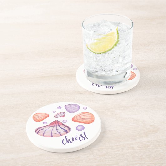 Waterverf Seashells Ronde Zandsteen Onderzetters (Zijkant)