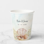 Waterverf Seashells Tropical Beach Bruiloft Papieren Bekers (Achterkant)