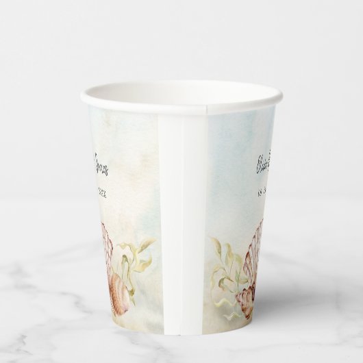 Waterverf Seashells Tropical Beach Bruiloft Papieren Bekers (Rechts)