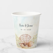 Waterverf Seashells Tropical Beach Bruiloft Papieren Bekers (Voorkant)