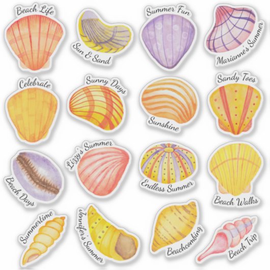 Waterverf Seashells Vinyl Stickers (Voorkant)