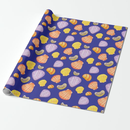 Waterverf Seashells Wrapping Paper Cadeaupapier (Uitgerold)
