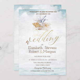Waterverf Seashells, Zee bruiloft Kaart