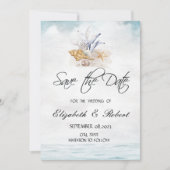 Waterverf Seashells, Zee sparen de Datum Save The Date (Voorkant)