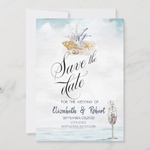 Waterverf Seashells, Zee sparen de Datum Save The Date