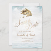 Waterverf Seashells, Zee sparen de Datum Save The Date (Voorkant)