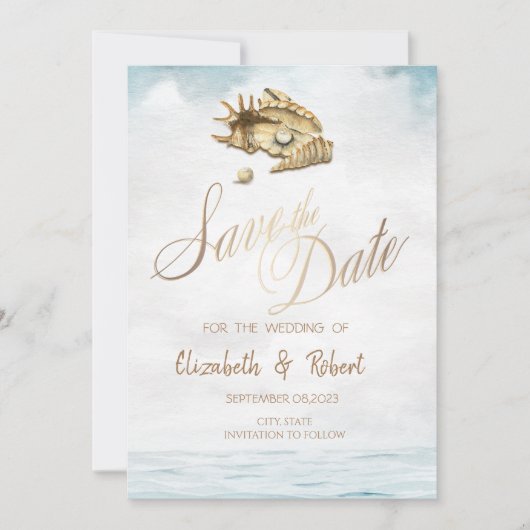 Waterverf Seashells, Zee sparen de Datum Save The Date (Voorkant)
