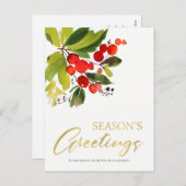 Waterverf SEASON GREETINGS Feestdagenkaart (Voorkant / Achterkant)