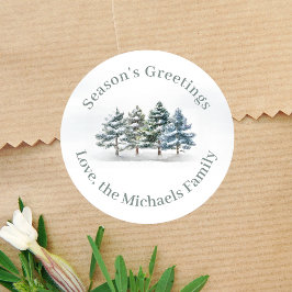 Waterverf Season's Greetings Custom Pine Trees Ronde Sticker