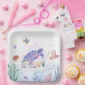 Waterverf Seatrurtle Sealife Papier Borden Papieren Bordje (Feest)