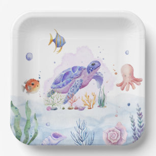 Waterverf Seatrurtle Sealife Papier Borden Papieren Bordje